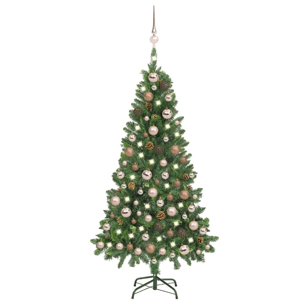 Albero di Natale Preilluminato con Palline e Pigne 150 cm