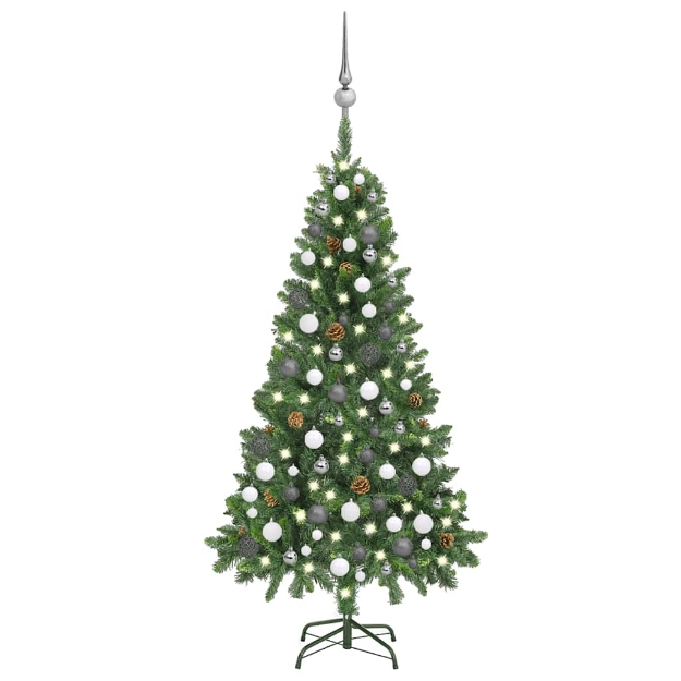 Albero di Natale Preilluminato con Palline e Pigne 150 cm