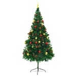 Albero di Natale Preilluminato con Palline Verde 210 cm