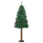 Albero di Natale Sottile con Legno Vero e Pigne Verde 180cm PVC