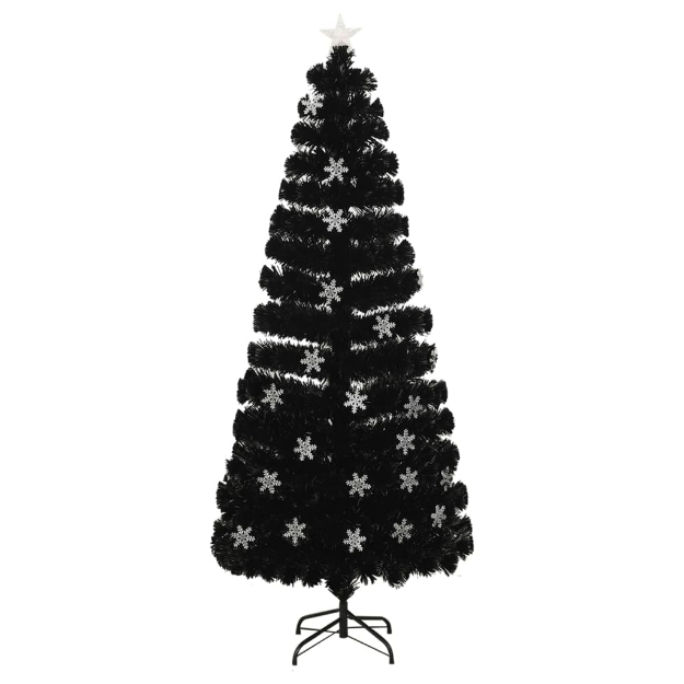 Albero Natale con Fiocchi di Neve a LED Nero 210cm Fibra Ottica