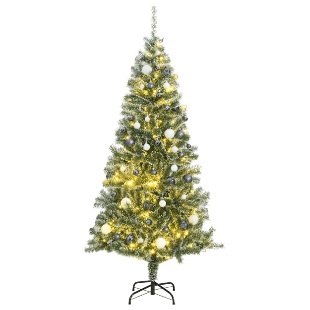 Albero di Natale Artificiale con 300 LED Palline e Neve 180 cm