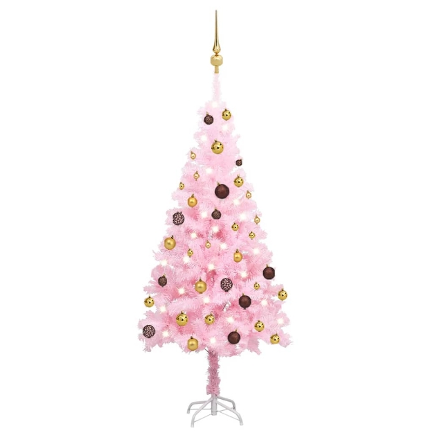 Albero di Natale Preilluminato con Palline Rosa 120 cm PVC