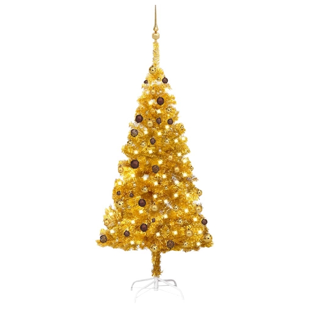 Albero di Natale Preilluminato con Palline Oro 180 cm PET