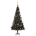 Albero di Natale Preilluminato con Palline Nero 180 cm PVC