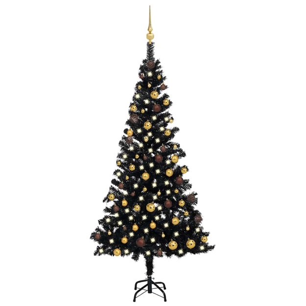 Albero di Natale Preilluminato con Palline Nero 180 cm PVC