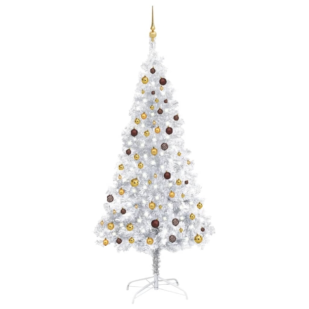 Albero di Natale Preilluminato con Palline Argento 210 cm PET