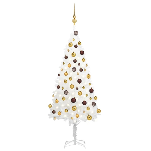 Albero di Natale Preilluminato con Palline Bianco 120 cm