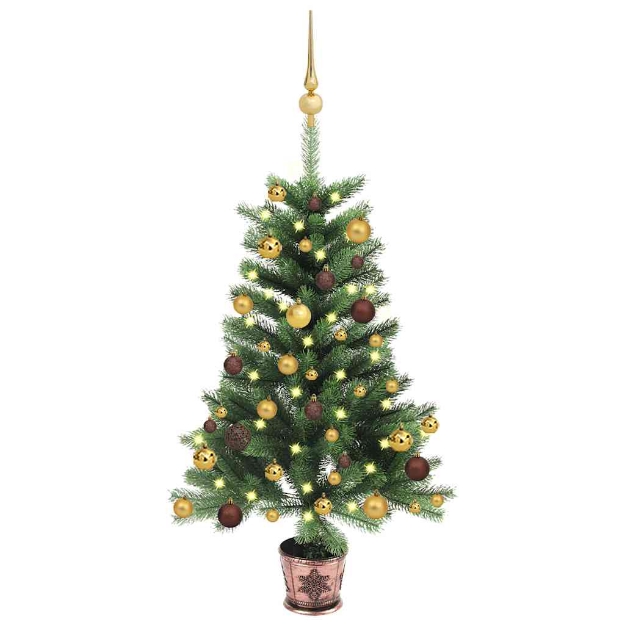 Albero di Natale Preilluminato con Palline Verde 90 cm