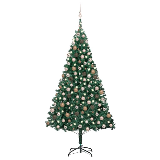 Albero di Natale Preilluminato con Palline Verde 210 cm PVC