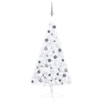 Albero di Natale a Metà Preilluminato con Palline Bianco 120 cm