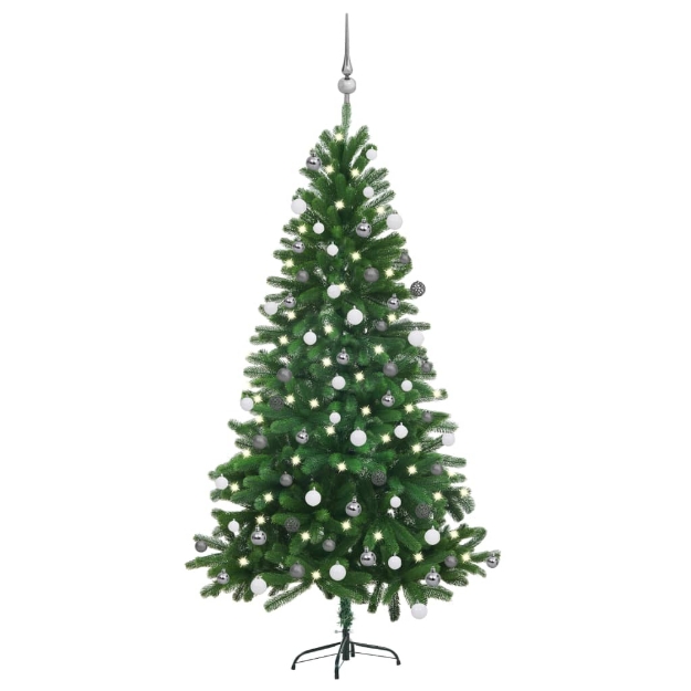 Albero di Natale Preilluminato con Palline Verde 150 cm