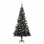 Albero di Natale Preilluminato con Palline Nero 210 cm PVC