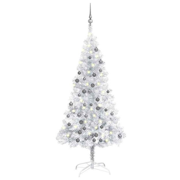 Albero di Natale Preilluminato con Palline Argento 120 cm PET