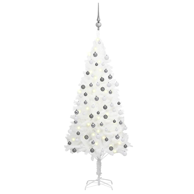 Albero di Natale Preilluminato con Palline Bianco 120 cm