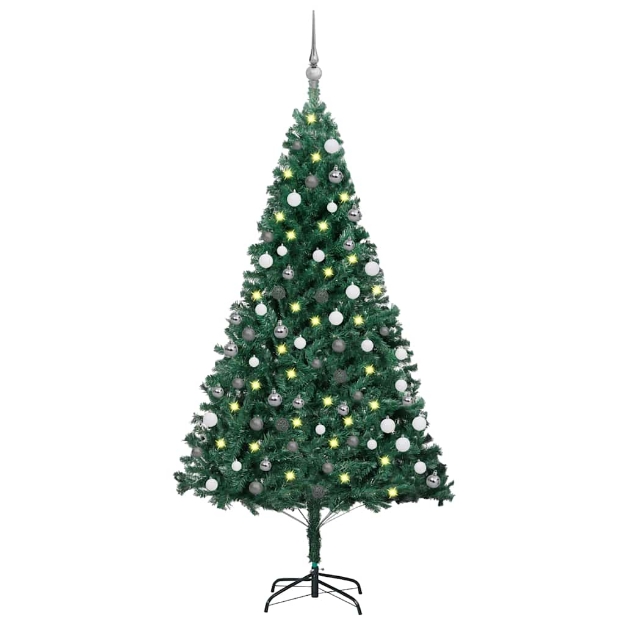 Albero di Natale Preilluminato con Palline Verde 150 cm PVC