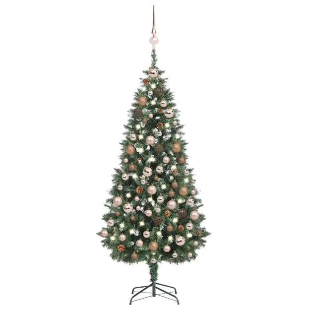 Albero di Natale Preilluminato con Palline e Pigne 180 cm