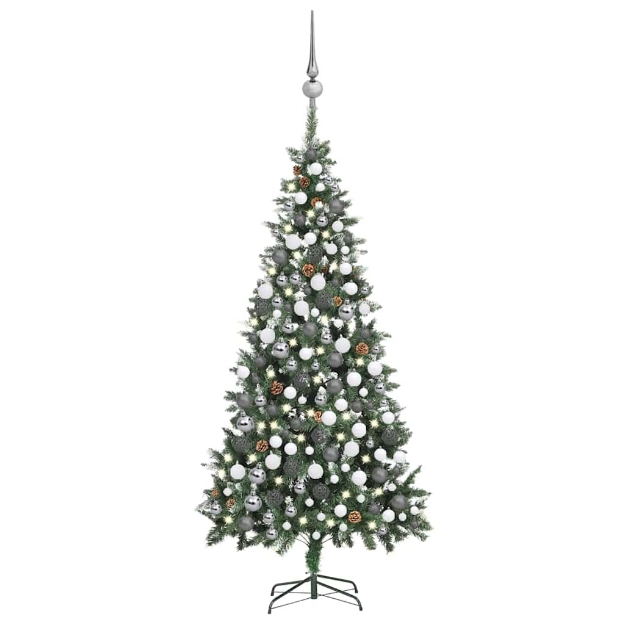 Albero di Natale Preilluminato con Palline e Pigne 210 cm