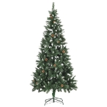 Albero di Natale Artificiale Pigne e Brillantini Bianchi 210 cm