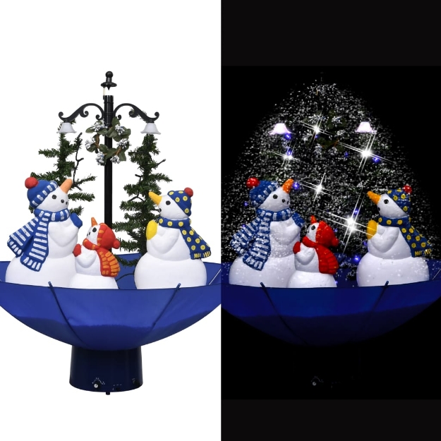 Albero di Natale con Nevicata e Base ad Ombrello Blu 75 cm PVC