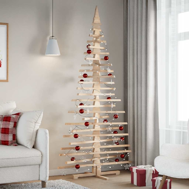 Albero di Natale Decorativo in Legno 210 cm Legno Massello Pino