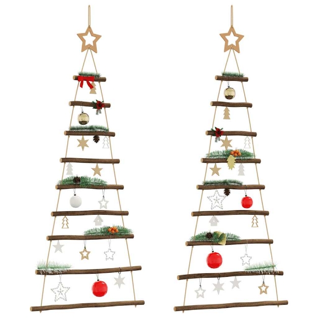 Alberi di Natale Sospesi con Stelle 2 pz 55x120cm Ramo Naturale