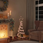 Cono Luminoso Albero Natale Palline 80 LED Bianco Caldo 120 cm