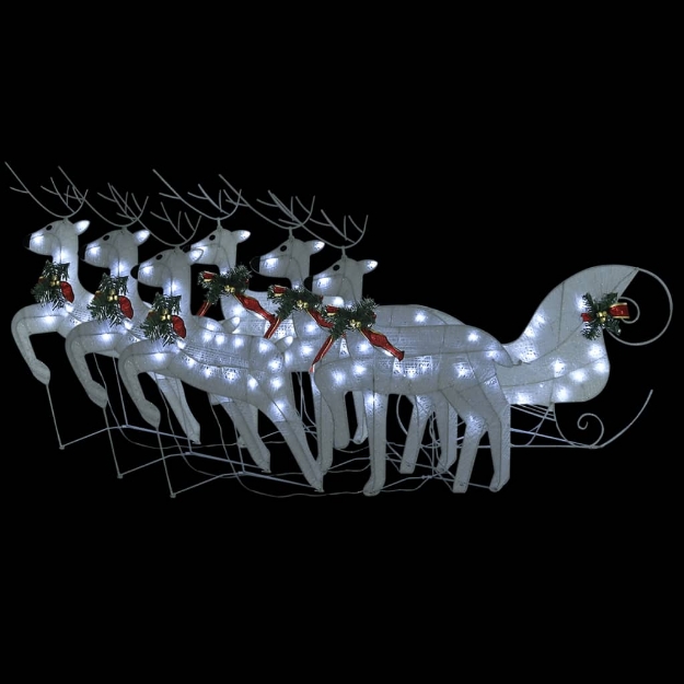 Renne e Slitta di Natale Decorazione Esterni 100 LED Bianco