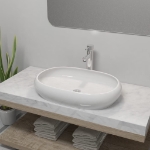 Lavello Bagno con Miscelatore in Ceramica Ovale Bianco