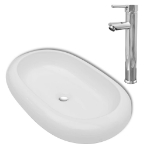 Lavello Bagno con Miscelatore in Ceramica Ovale Bianco