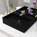 Lavandino con Foro Rubinetto in Ceramica Nero 51,5x38,5x15 cm