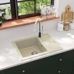 Lavello da Cucina con Foro Troppopieno Ovale Beige in Granito