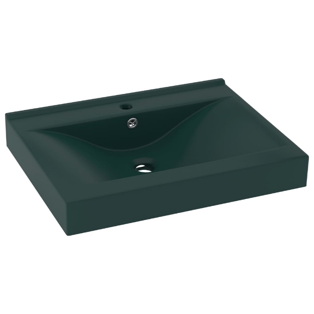 Lavabo con Foro Rubinetto Verde Scuro Opaco 60x46cm in Ceramica