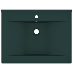 Lavabo con Foro Rubinetto Verde Scuro Opaco 60x46cm in Ceramica