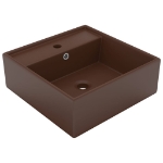 Lavabo Troppopieno Cubico Marrone Scuro Opaco 41x41cm Ceramica