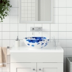 Lavabo da Appoggio Bianco e Blu Rotondo Φ41x14 cm Ceramica