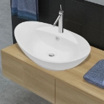 Lavabo Ceramica Lusso Ovale Foro di Scarico e Foro Rubinetto