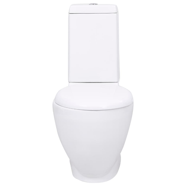 Vaso WC in Ceramica da Bagno Rotondo Base con Scarico Bianco