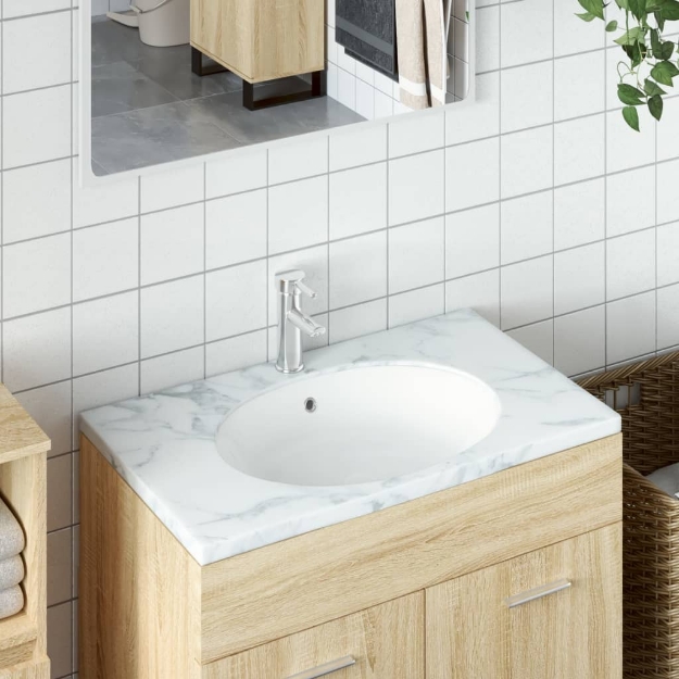 Lavandino da Bagno Bianco 49x40,5x21 cm Ovale in Ceramica