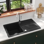 Lavandino Cucina Granito Singolo Scolapiatti Reversibile Nero