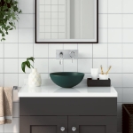 Lavandino da Bagno in Ceramica Verde Scuro Rotondo