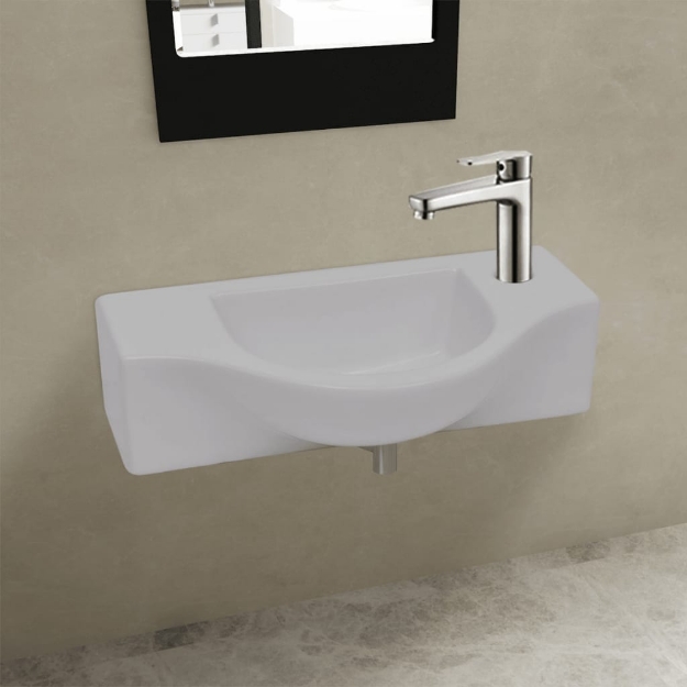 Lavandino Bagno in Ceramica con Foro per Rubinetto Bianco