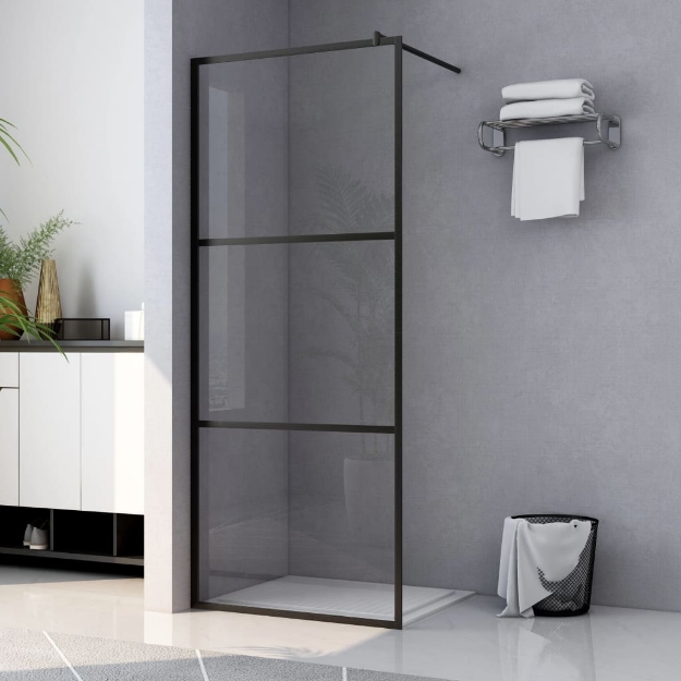 Parete Doccia Walk-in in Vetro Trasparente ESG Nera 90x195 cm