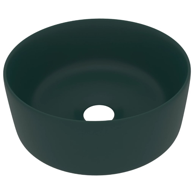 Lavandino Lusso Rotondo Verde Scuro Opaco 40x15 cm in Ceramica