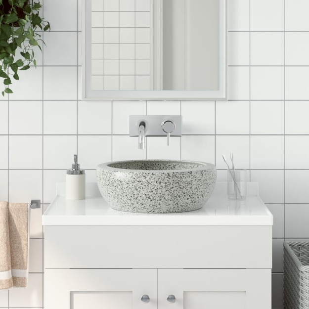 Lavabo da Appoggio Grigio Rotondo Φ41x14 cm Ceramica