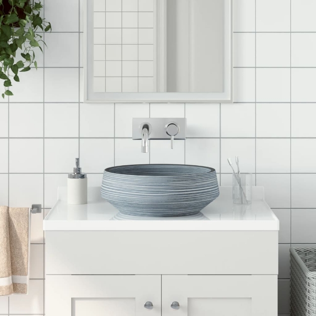 Lavabo da Appoggio Grigio Rotondo Φ41x14 cm Ceramica