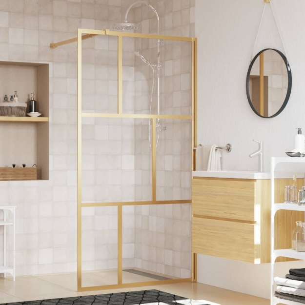 Parete per Doccia Walk-in Vetro Trasparente ESG 100x195 cm Oro