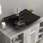 Lavabo Nero Ceramica Lusso Rettangolare Foro Trabocco Foro Rubinetto