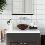 Lavandino da Bagno in Ceramica Marrone Scuro Rotondo