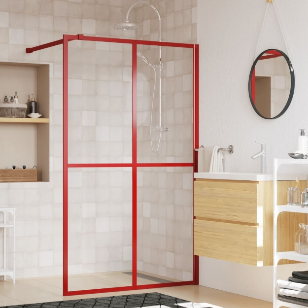 Parete per Doccia Walk-in Vetro Trasparente ESG 118x195cm Rossa